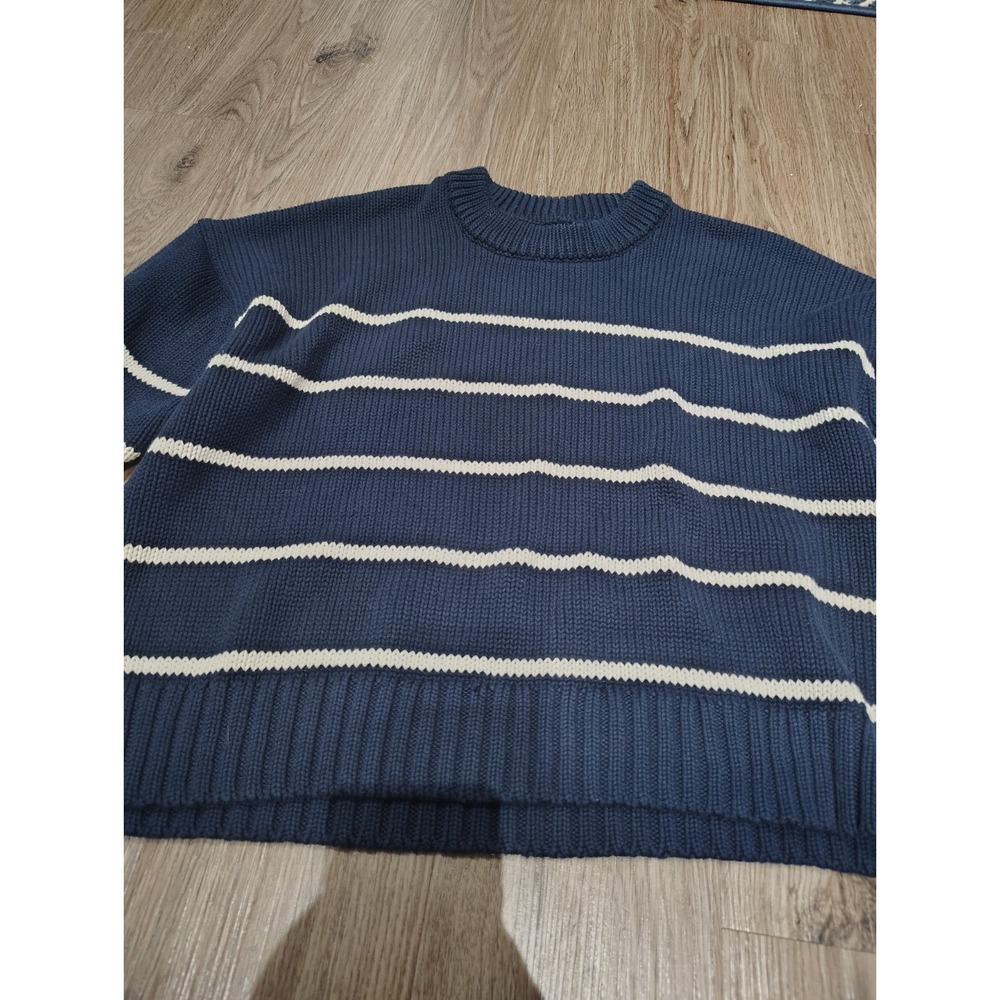 Quince 100% Organic Cotton Striped Crew Sweater Navy Blue Women's M Medium - Picture 3 of 7